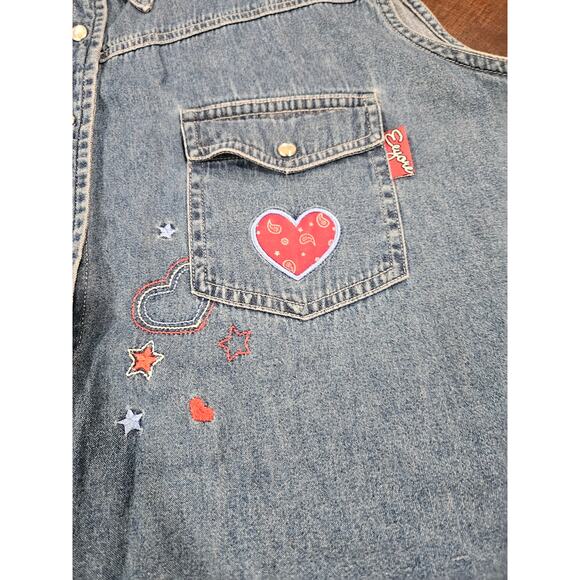 Vintage Disney Eeyore Embroidered Denim Shirt Pearl Snap Buttons 22 22w 24 24w - Picture 3 of 7